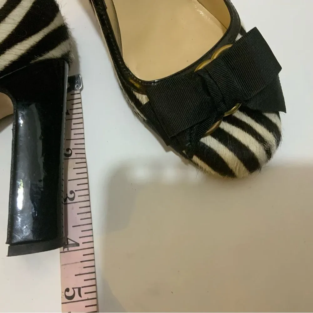 ♠️ Kate Spade Leopard Heels Pumps Round Toe Heel Ribbon Total Pattern 7B